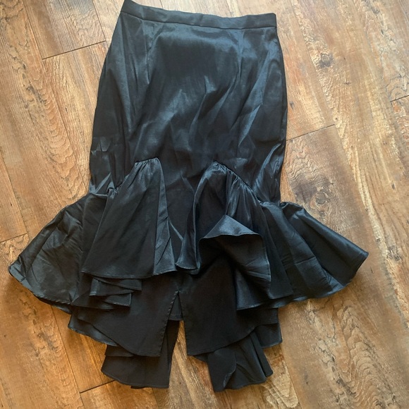 Retro Raquel Polyester black high low asymmetrical ruffle flare midi skirt - Picture 3 of 10